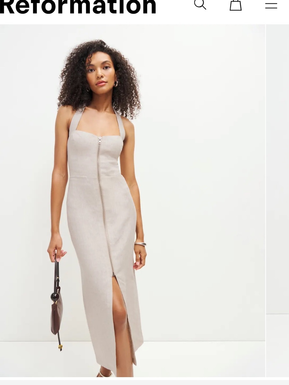 Never worn Reformation Edina Linen Dress Oatmeal - Size 12